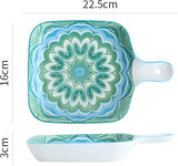 EZYHOME Ceramic Serving Platter with Handle Ceramic Ins Plate Family Dish Plate Salad Plate with Handle,Platter for Pasta,Maggi,Noodles,Manchurian,Dessert, Ice Cream,Microwave Oven & Dishwasher Safe