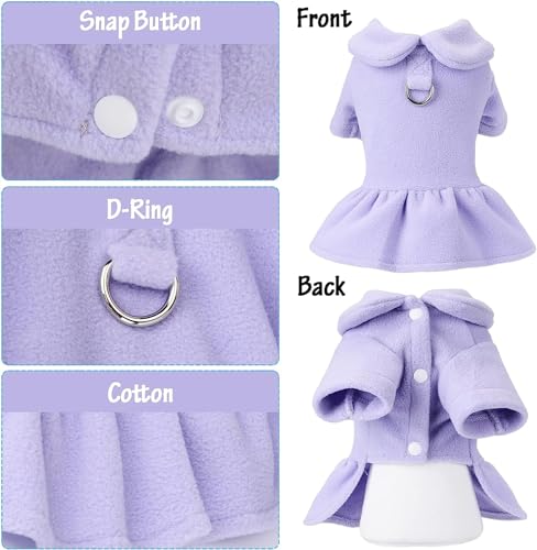 KUTKUT 2Pcs Small Dog Girl Dress with Leash Ring, Princess Style Winter Warm Collar Fleece Harness Dress for Shihtzu, Lhasa Apso, Fox Terrier, Daschund etc - kutkutstyle