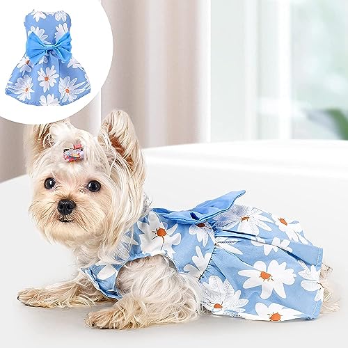 KUTKUT Dog Dresses for Small Dogs Girls, Floral Puppy Dresses, 4 Pieces Pet Dog Princess Bowknot Dress, Cute Doggie Summer Outits for Yorki, Shihtzu, Maltese etc - kutkutstyle