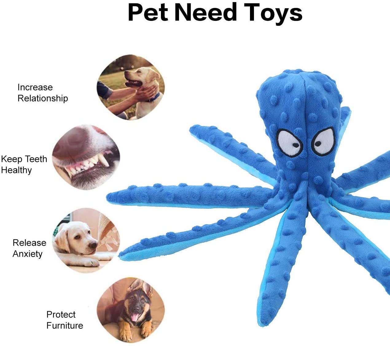 KUTKUT Pack of 2 Dog Squeaky Toys Octopus - No Stuffing Crinkle Plush Dog Toys for Puppy Teething, Durable Interactive Dog Chew Toys for Small to Medium Dogs Training and Reduce Boredom. - ku
