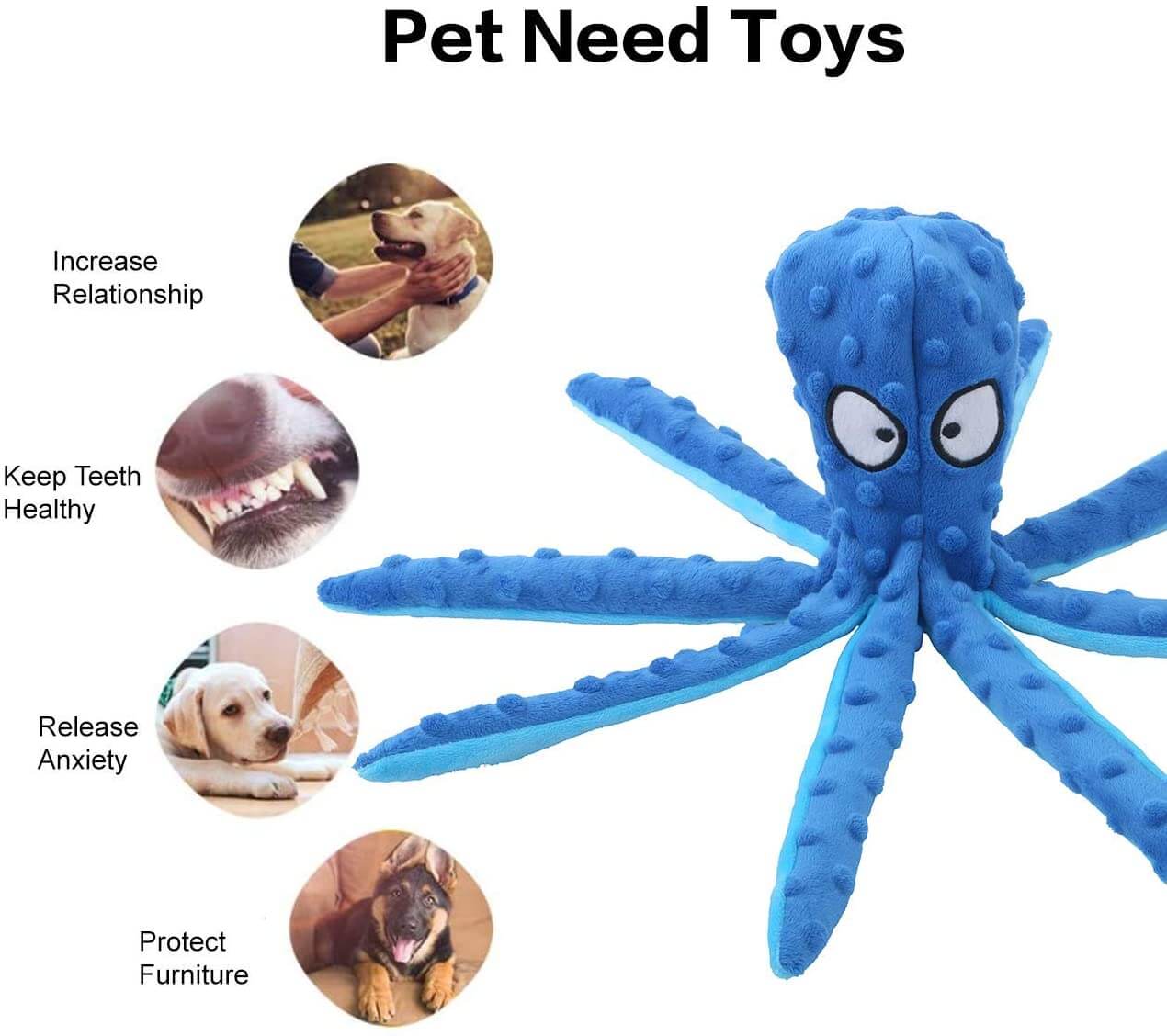 KUTKUT 2 Pcs Dog Squeaky Toys Octopus - No Stuffing Crinkle Plush Dog Toys for Puppy Teething, Durable Interactive Dog Chew Toys for Small to Medium Dogs Training and Reduce Boredom - kutkuts