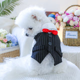 KUTKUT Striped Dog Tuxedo Shirt Formal Suit Bow Tie Costume Stylish Pet Wedding Shirts Dog Prince Wedding Bow Tie Shirt Gentleman Apparel Puppy Clothes for Small Dogs Cats