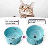 KUTKUT Set of 2 Pcs Elevated Small Dog & Cat Food and Water Bowl Set, Tilted Elevated Cat Food Bowls No Spill, Ceramic, Pet Bowl for Flat-Faced Cats and Small Dogs