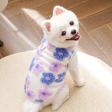 KUTKUT Winter Small Dog Cat Floral Sleeveless Vest Soft Warm Coral Fleece Double Layer Cozy Soft Button Open Sweater Small Doggie Outfit for Maltese, ToyPoodle, Toypom (Purple Floral)