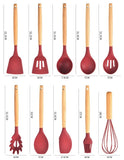 EZYHOME 12Pcs Silicone Cooking Utensils Kitchen Utensil Set - 446°F Heat Resistant, Turner Tongs, Spatula, Spoon, Whisk, Wooden Handle Kitchen Gadgets with Holder for Nonstick Cookware (Red)