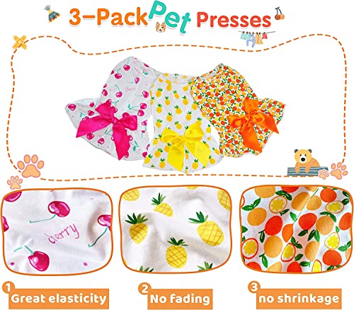 KUTKUT Combo of 3 Pcs Fruit Print Soft Comfortable Cotton Dress For ShihTzu, Lhasa Apso, Bichon etc | Beautiful Cute Backnot Strap Princess Skirt For Small Dogs & Cats - kutkutstyle