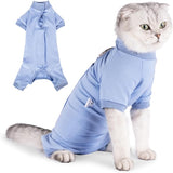 KUTKUT Cats Recovery Suit, Kitten Recovery Onesie Female Cats Abdominal Wounds Bandages Cone E-Collar Alternative After Surgery, Cat Spay Bodysuit for Male Female Cats (Blue)