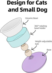 KUTKUT Ceramic Elevated Raised Cat & Small Dogs Bowl, Cat Food Dish with Stand, 3 Height Adjustable Raised Dog Bowl Stand for Small Dog Cats,Adjusts to 4.69",5.98",7.28"(Capacity:350ml, Mint Lavender)