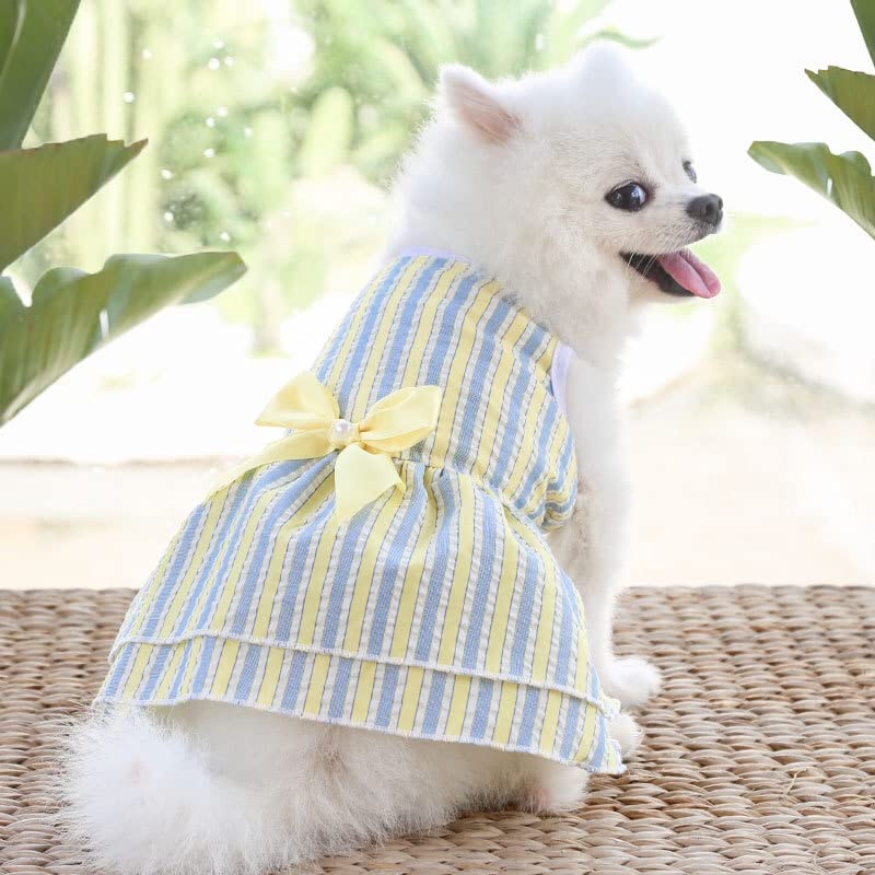 KUTKUT Pack of 2 Dress for Small Dog Girl Puppy Clothes Female Princess Tutu Striped Frock Skirt Summer Shirt for Toypom, Yorkshire Cat Pet Apparel Outfits - kutkutstyle