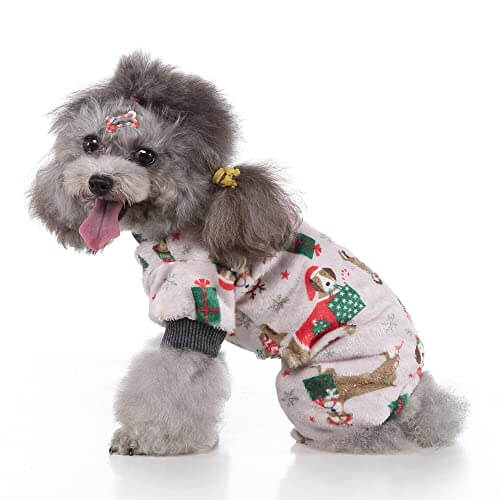 KUTKUT Dog Pajamas for Small Dog Boy Girl 2 Pack Fleece Puppy pjs Jammies 4 Leg Dog Clothes for Maltese, Shihtzu Winter Warm Onesies Jumpsuit Clothing for Pet Dogs Male Female - kutkutstyle