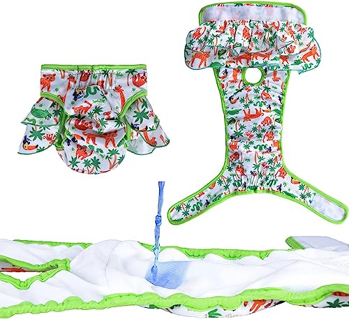 KUTKUT 2 Pcs Female Dog Adjustable Diapers Reusable Washable Super Absorbency Jungle Mermaid Dog Nappie Dresses for Dogs in Heat, Period or Excitable Urination, Sanitary Panties - kutkutstyle