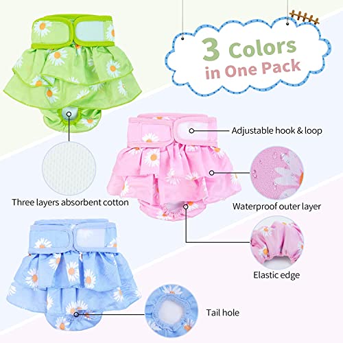 KUTKUT 2 Pcs Female Dog Adjustable Diapers Washable Reusable Super Absorbency Leak-Proof Dog Nappie Dresses for Dogs in Heat, Period or Excitable Urination, Sanitary Panties Dress - kutkutsty
