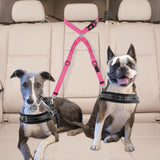 KUTKUT Double Dog Seat Belt, Dual Pet Car Headrest Restraint Safety Seatbelt No Tangle Dog Leash Duty Adjust Elastic Bungee Lead Splitter Connect Harness in Vehicle Travel for 2 Dogs (Pink)