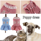 KUTKUT 2Pcs Small Dog Cat Harness Dress with D Ring Rabbit Patch Lace Princess Puppy Dress Skirt Thick Corduroy Holiday Pet Clothes Dresses for Yorkii,Maltese, Bichon - kutkutstyle