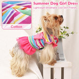 KUTKUT Dog Clothes Girl Dog Dress Puppy Dresses Pet Dress Shirt Female Cavalier King, Frenchi Cat Tulle Dress Birthday Party Lace Costume Stripes Tutu Skirt Apparel Bow Outfit (Multi)