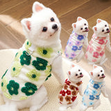 KUTKUT 2Pcs Small Dog Cat Flower Sleeveless Winter Vest Soft Warm Coral Fleece Double Layer Cozy Soft Button Open Sweater Small Doggie Outfit for Maltese, ToyPoodle, Toypom