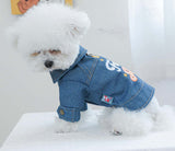 KUTKUT Dog Jeans Jacket Cool Blue Denim T-Shirt Harness, Comfort and Cool Apparel, Classic Denim Tank Top Lapel Vest Dog Shirt Puppy Costume for Small Dogs & Cats (Blue)