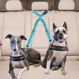 KUTKUT Double Dog Seat Belt, Dual Pet Car Headrest Restraint Safety Seatbelt No Tangle Dog Leash Duty Adjust Elastic Bungee Lead Splitter Connect Harness in Vehicle Travel for 2 Dogs (Black)