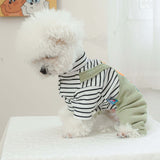 KUTKUT Dog Clothes Striped OnesieShirt, Cute Dog Pajamas Bodysuit Coat Jumpsuit Overalls Soft Comfort Pjs Apparel Winter Costume, Dog Outfit for Small Dogs Cats Kitten Green