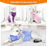 KUTKUT Cat Recovery Suit for Male & Female Surgical Post Surgery Onesie Tie Dye Cats Clothes Neuter Licking Protective Diapers Outfit Cover Kitten Spay Collar Alternative (BLUE)