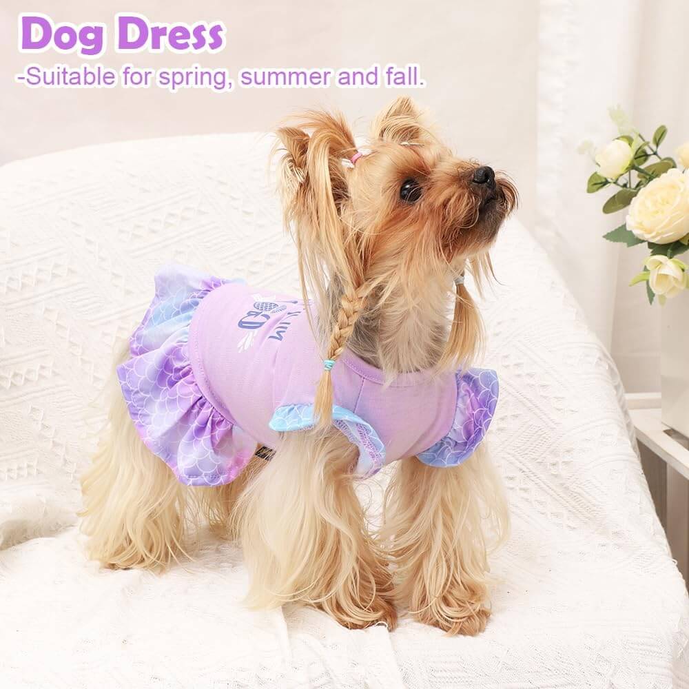 KUTKUT Dog Clothes Girl Dog Dress Puppy Dresses Pet Dress Shirt Female Cavalier King, Frenchi Cat Tulle Dress Birthday Party Lace Costume Stripes Tutu Skirt Apparel Bow Outfit (Purple)