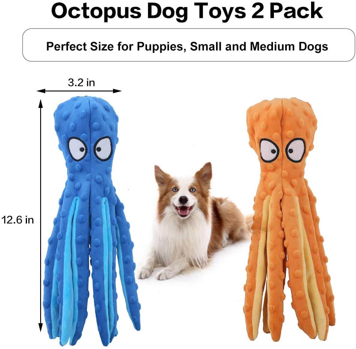 KUTKUT 2 Pcs Dog Squeaky Toys Octopus - No Stuffing Crinkle Plush Dog Toys for Puppy Teething, Durable Interactive Dog Chew Toys for Small to Medium Dogs Training and Reduce Boredom - kutkuts