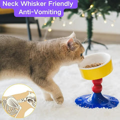 KUTKUT Ceramic Elevated Raised Cat & Small Dogs Bowl, Cat Food Dish with Stand, 3 Height Adjustable Raised Dog Bowl Stand for Small Dogs Cats,Adjusts to 4.69",5.98",7.28"(Capacity:350ml, Blue Yellow)