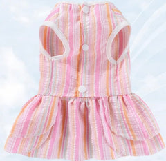 KUTKUT Small Dog Cat Girl Dress Cute Bowknot Tutu Dress Striped Summer Dog Clothes for Small Dogs Girl Toypom, Yorkshire, Mltese Cat Pet Apparel Outfit (Pink)