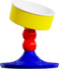 KUTKUT Ceramic Elevated Raised Cat & Small Dogs Bowl, Cat Food Dish with Stand, 3 Height Adjustable Raised Dog Bowl Stand for Small Dogs Cats,Adjusts to 4.69",5.98",7.28"(Capacity:350ml, Blue Yellow)