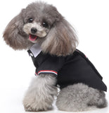 KUTKUT Small Dog Double Breasted Plaid Tuxedo with Button Decore Pet Dog Wedding Dress Shirt for Birthday Costumes, Formal Dog Wedding Attire Outfits Dress Up Bowtie Apparel (Black)