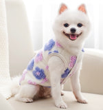 KUTKUT Winter Small Dog Cat Floral Sleeveless Vest Soft Warm Coral Fleece Double Layer Cozy Soft Button Open Sweater Small Doggie Outfit for Maltese, ToyPoodle, Toypom (Purple Floral)