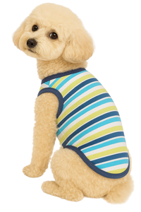 KUTKUT Stripe Print T-Shirt for Small Dogs & Cats | Breathable Cotton Sleeveless Shirt for ShishTzu, Maltese, Papillon,Toy Poodle etc (Size: L, Chest Girth 45cm, Back Length 35cm)