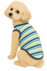 KUTKUT Stripe Print T-Shirt for Small Dogs & Cats | Breathable Cotton Sleeveless Shirt for ShishTzu, Maltese, Papillon,Toy Poodle etc (Size: L, Chest Girth 45cm, Back Length 35cm)