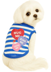 KUTKUT Stripe Print T-Shirt for Small Dogs & Cats | Breathable Cotton Sleeveless Shirt for ShishTzu, Maltese,Toy Poodle etc (Size: L, Chest Girth 45cm, Back Length 35cm)