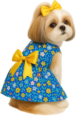 KUTKUT Small Dog Cat Girl Dress, Floral Princess Breathable Lightweight Frock for Small Dogs Cat Girl Puppy Kitten, Ribbon Bow Skirt Dress for ToyPom, Maltese, Yorkii, Papillon