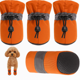 KUTKUT Washable Dog Boots Paw Protector for Hot Pavement | 1 Pair Pack of 4pcs Anti-Slip Dog Shoes with Reflective Straps for Small Dogs (Orange)