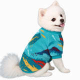 KUTKUT Small Puppy Dog Cat Warm Sweater, Nature Pattern Breathable Round Neck Flannel Fleece Sweater, Winter Shirt for Yorkii, Maltese, Mini Pom Puppy Cats (Turquoise)