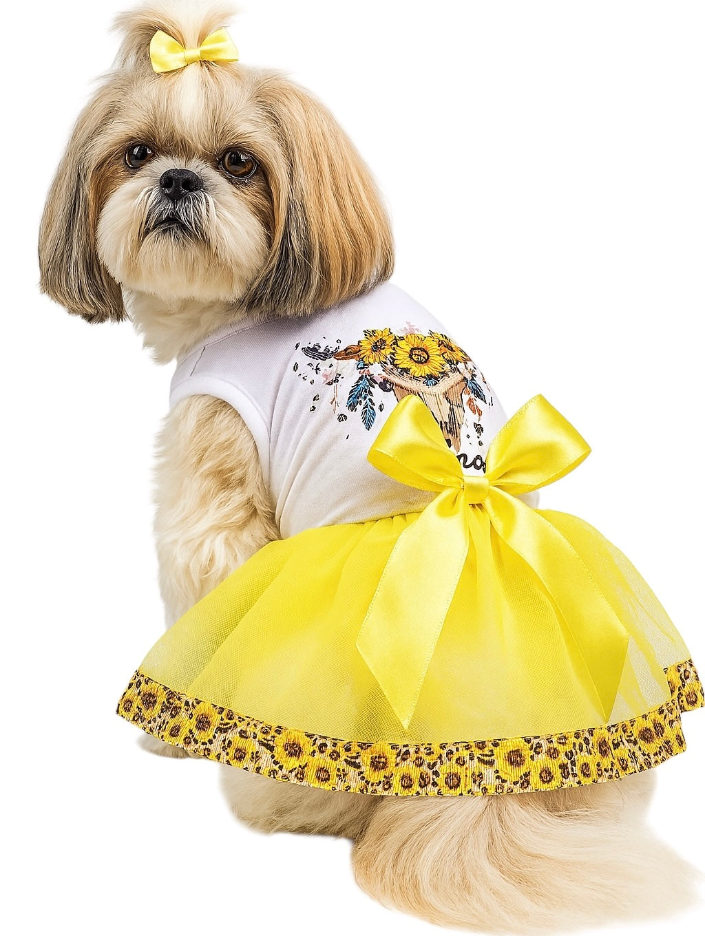 KUTKUT Small Girl Dog Cat Sunflower Lace Dog Dress &  Cute Tutu Skirt For Puppy & Kitten &  Summer Tutu Princess Dress Pet Puppy Frock Doggie Outfits
