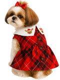 KUTKUT Red Plaid Sailor Collar Button Decor Dress for Small Dogs | Cute Skirt Dress for Puppy, Cats & Dogs for Pomeranian, Paillons, Yoriki, Maltese etc  (Red)