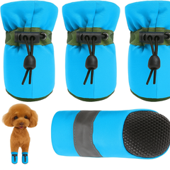 KUTKUT Dog Shoes for Hot Pavement, Dog Paw Protector | Pack of 4pcs Anti-Slip Dog Boots with Reflective Stripe & Comfortable Soft Soled Skid proof Sneakers with Adjustable Drawstring for Small Dog ( Turquoise)