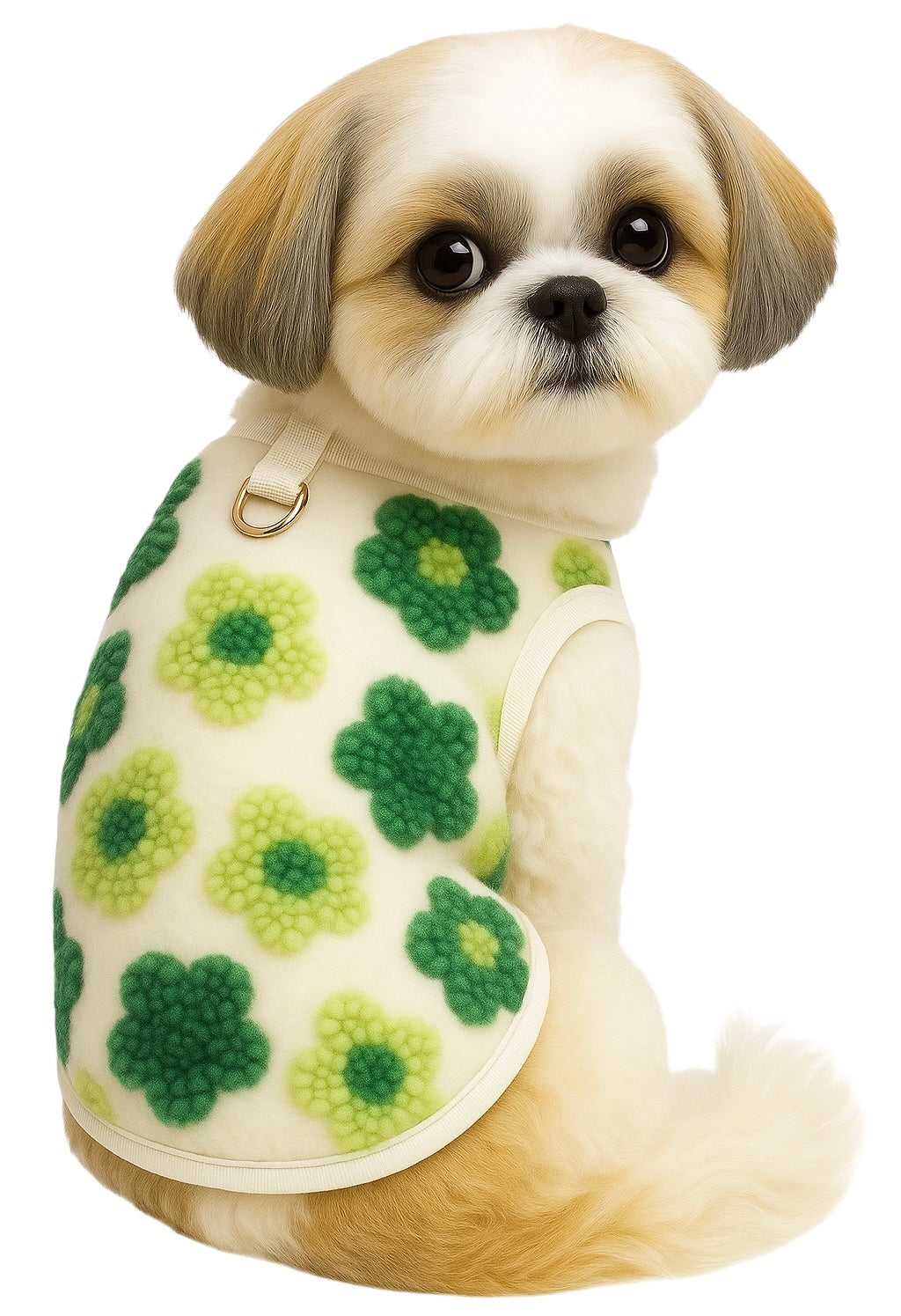 KUTKUT Winter Small Dog Cat Flower Sleeveless Vest Soft Warm Coral Fleece Double Layer Cozy Soft Button Open Sweater Small Doggie Outfit for Maltese, ToyPoodle, Toypom ( Green Floral)