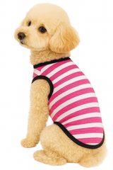 KUTKUT Drooling Stripe Print Shirt for Small Dogs | Breathable Autumn,Spring & Summer Cotton Sleeveless Shirt for ShishTzu, Maltese, Toy Poodle, Papillon (Size: L, Chest Girth 45cm, Back Length 35cm)
