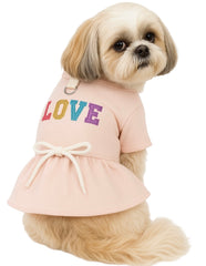 KUTKUT Cute Red Striped Winter Warm Dress for Small Dogs | Ruffeled Sleeves Coat Buttons Design Collar Dress for ShishTzu, Pug, Poodle etc