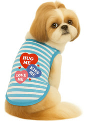 KUTKUT Small Dog & Cat Cotton T-Shirt | Breathable Hug Me Stripes Print Sleeveless Tee Shirt for Maltese, ShishTzu, Lhasa, Pug etc
