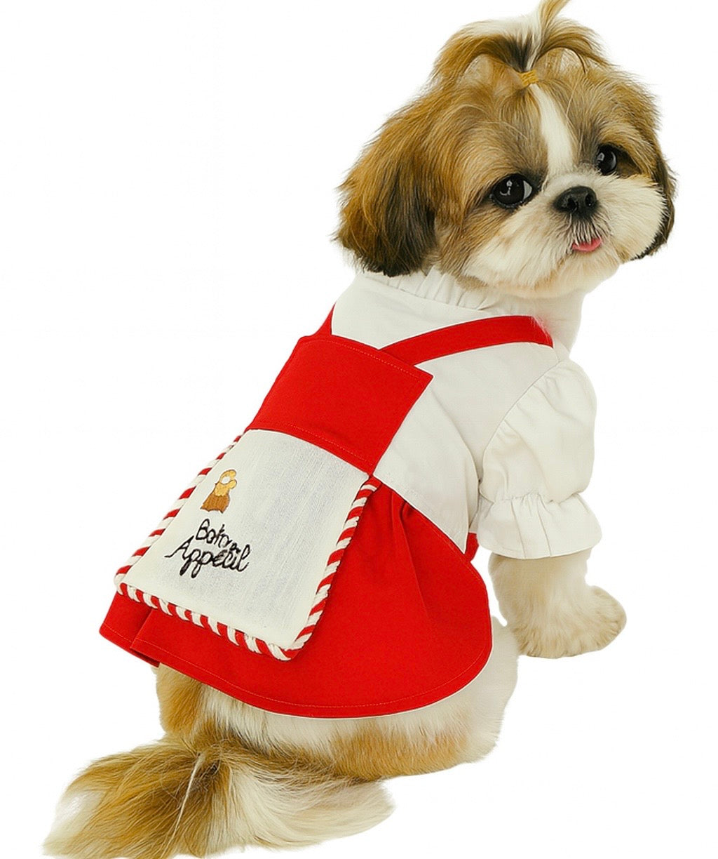 KUTKUT French Lady Red Dress for Small Dogs and Cats, Small Dog Female Frock Dress Clothes for Yorkii, Maltese etc