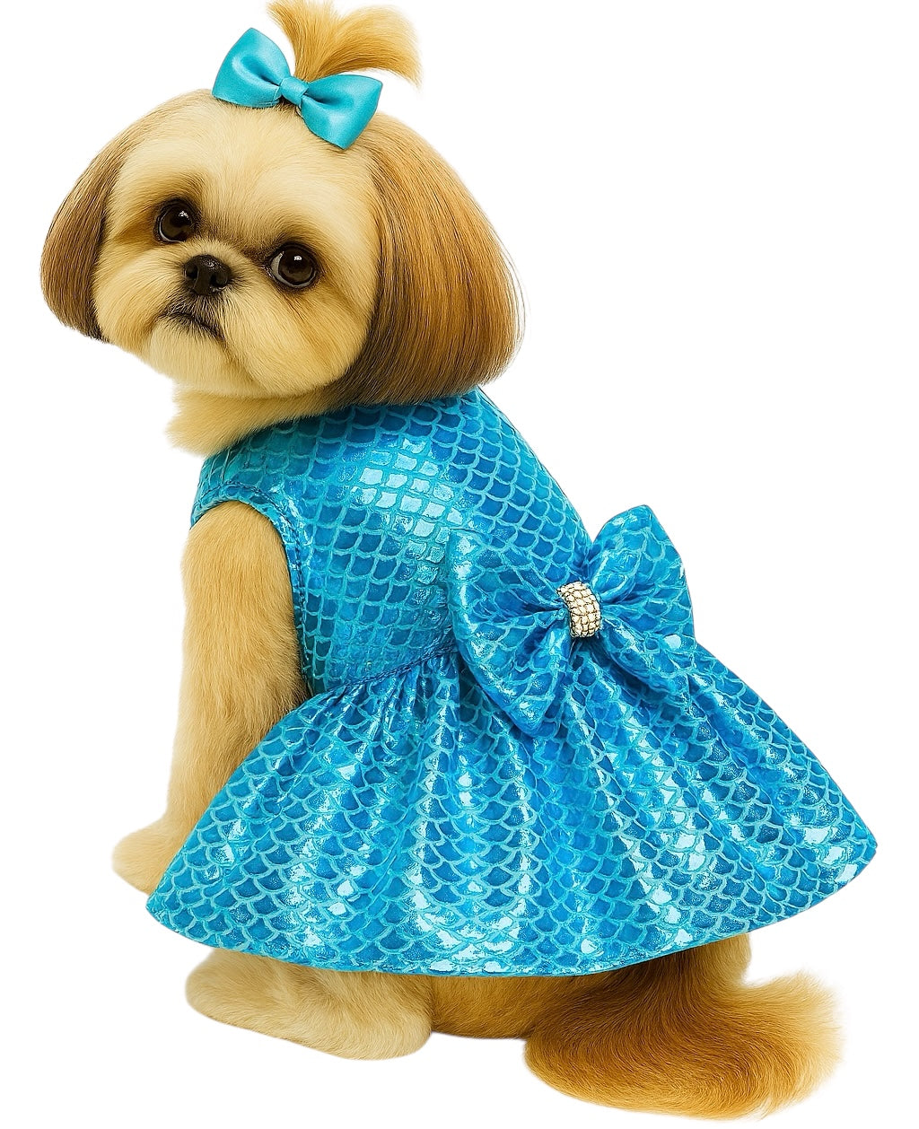KUTKUT Festival Cute Small Girl Dog & Cat Dress, Blue Mermaid Party Princess Dress for Small Dogs Cat Girl Puppy Kitten, Ribbon Bow Dress for ToyPom, Maltese, Yorkii, Papillon