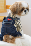 KUTKUT Small Dog Outfits Denim Dogs Overalls Classic Stripe Shirts Bib Pants for Cats Cool Dog Clothes Doggie Jean Jumpsuit Onesie Puppy T-Shirt Apparel with Pocket.