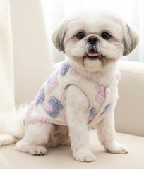 KUTKUT Winter Small Dog Cat Floral Sleeveless Vest Soft Warm Coral Fleece Double Layer Cozy Soft Button Open Sweater Small Doggie Outfit for Maltese, ToyPoodle, Toypom (Purple Floral)