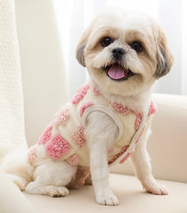 KUTKUT Small Dog Cat Flower Sleeveless Winter Vest Soft Warm Coral Fleece Double Layer Cozy Soft Button Open Sweater Small Doggie Outfit for Maltese, ToyPoodle, Toypom (Pink Floral)