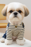 KUTKUT Small Dog Outfits Denim Dogs Overalls Classic Stripe Shirts Bib Pants for Cats Cool Dog Clothes Doggie Jean Jumpsuit Onesie Puppy T-Shirt Apparel with Pocket.